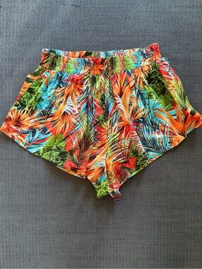 LF Tropical Leaf Print Athletic Shorts - Orange, Green, Blue